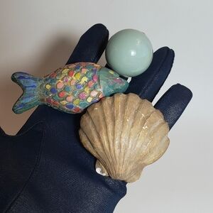 Set of 10 Vintage Seashore Coastal Seashell Fish Blue Knobs Drawer Pulls Handles